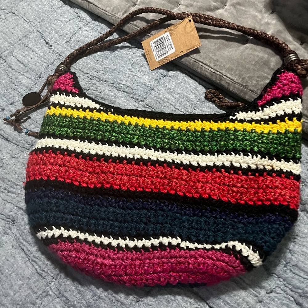 The Sak,roots,  Eco-Friendly Multi-Color Striped Crochet Shoulder Bag